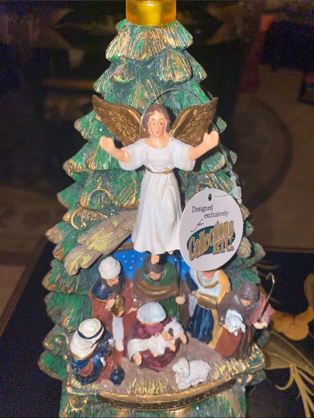 Green Holiday Nativity Tree Figurine with Angel Topper
